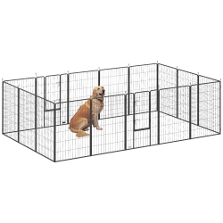 PAWHUT Dog Playpen, 31.5" W Heavy-Duty Metal Puppy Play Pen, Pet Exercise Fences for Outside And Indoor, Diy Design \w Door for Large Dogs, 16