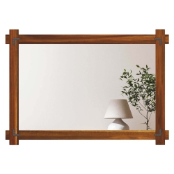 COSTWAY 30 X 20/35 X 24/40 X 28.5 Inch Shatterproof Wall Mirror With Acacia Wood Frame & Vintage Rivet Design