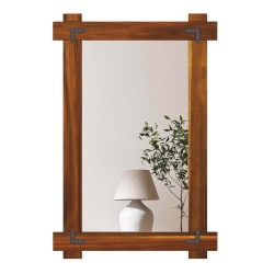 COSTWAY 30 X 20/35 X 24/40 X 28.5 Inch Shatterproof Wall Mirror With Acacia Wood Frame & Vintage Rivet Design