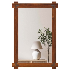 COSTWAY 30 X 20/35 X 24/40 X 28.5 Inch Shatterproof Wall Mirror With Acacia Wood Frame & Vintage Rivet Design