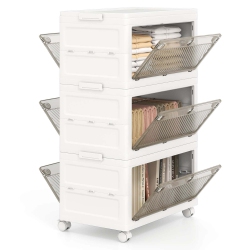 COSTWAY 3/4-Tier Stackable Storage Bins 33-Gal Collapsible Storage Boxes With Lid Organizer