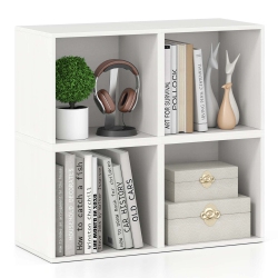 COSTWAY 4 PCs Wooden Cube Storage Organizer Stackable Open Book Shelf for Small Space In White