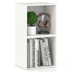 COSTWAY 2 PCs Wooden Cube Storage Organizer Stackable Open Book Shelf for Small Space In White