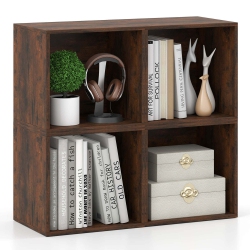 COSTWAY 4 PCs Wooden Cube Storage Organizer Stackable Open Book Shelf for Small Space In Brown