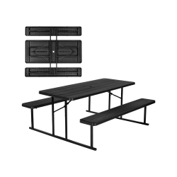 VEVOR 6 Ft Foldable Picnic Table, Folding Picnic Tables \w Benches, Steel Outdoor Bench Set \w Umbrella Hole, Large Outside Dining Table for Patio