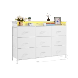 VEVOR 9 Drawer Dresser, Tall Drawer Dresser \w Fabric Bin, Closet Storage Drawers \w Sturdy Metal Frame, Led Lights & Built-In Outlet, Fabric