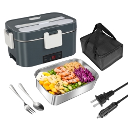 GREEN SCENIC 80W Portable Electric Lunch Box - 304 Stainless Steel, 1.8L Large Capacity Lunch Box, 12V/110V Dual Power Supply, Fast Heating, Suitable