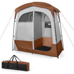 COSTWAY Goplus 2 Room Shower Tent Oversize Privacy Shelter Portable Dressing Toilet Outdoor Gray/blue/brown