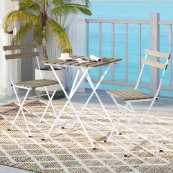 COSTWAY 3 PCs Patio Acacia Wood Bistro Set Bistro Table With 2 Folding Chairs Slatted Seat Brown/gray