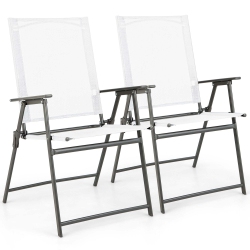 COSTWAY 2PCs Patio Folding Portable Dining Chairs Metal Frame Armrests Garden Outdoor