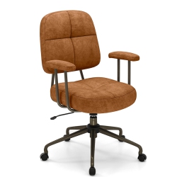 COSTWAY Home Office Chair Leathaire/chenille Upholstered Task Chair With Cushioned Back & Armrests Brown/beige