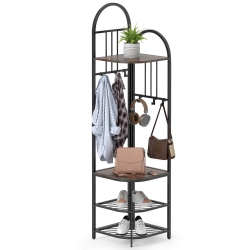 COSTWAY 4-Tier Coat Rack Corner Hall Tree With Shoe Storage Bench 6 Removable Hooks Bedroom Brown/natural/white