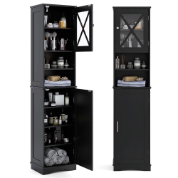 COSTWAY 67" Tall Bathroom Cabinet Freestanding Storage Cabinet With 5 Adjustable Shelves Black/gray/white
