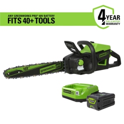 GREENWORKS 60V 18" Brushless Chainsaw, 4.0Ah Battery And Charger Included