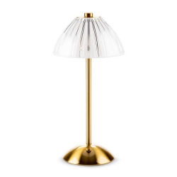 ABBOTT Trilite Fancy Shade Led Table Lamp – 12" Cordless Rechargeable Light In Gold/white, Metal & Acrylic – Modern Minimalist Accent Lamp For