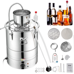 VEVOR 9 Gal 30L Water Alcohol Distiller, Home Distillery Kit Include Stainless Steel Tube & Pump & One-Way Exhaust Valve & Thermometer (30-120℃ )