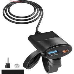 THE WAY Motorcycle USB Phone Charger 12V-24V, 18W USB Qc3.0 + 30Wp D Type C Motorcycle Handle Bar Charger Fast Charging \w Waterproof Cover for Phone