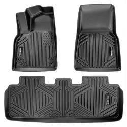 VEVOR Automotive Floor Mats, Fits for Tesla Model Y 2021-2024, 3 PCs Front And 2Nd Row Liners, All Weather Custom Fit Tpe Vehicle Floor Mats, Secure