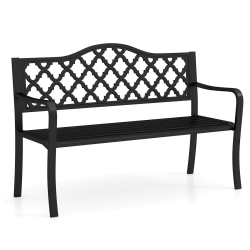 COSTWAY 50.5" Patio Bench Slatted Metal Garden Bench for 2-3 People Park-Style Loveseat