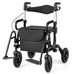 COSTWAY Goplus 2-In-1 Rollator Walker for Seniors With Seat 9" Pneumatic Tires for All Terrain /navy In Black/red
