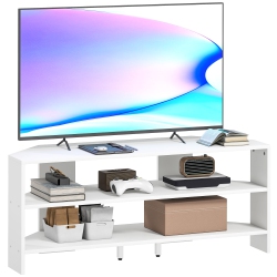 HOMCOM Corner Tv Stand With Storage, Modern Tv Console With 2 Open Shelves for 47 Inch Television, Entertainment Center for Living Room In White