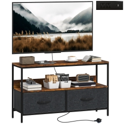 HOMCOM Tv Stand \w Storage And Charging Station, Tv Table \w 2 Foldable Linen Drawers And Open Shelf for 47 Inch Television, Entertainment Center