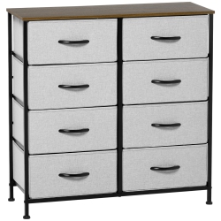HOMCOM 8 Drawer Dresser for Bedroom, Fabric Chest Of Drawers With Steel Frame, Wood Grain Top And Handles In Grey