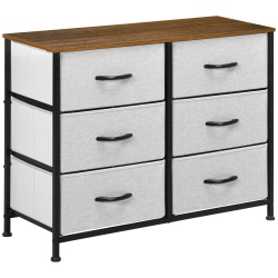 HOMCOM 6 Drawer Dresser for Bedroom, Fabric Chest Of Drawers With Steel Frame, Wood Grain Top And Handles In Grey