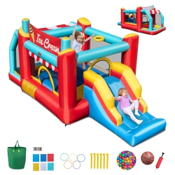 COSTWAY Inflatable Bounce House 5-In-1 Ice Cream Jumping Castle With/without 520W Blower