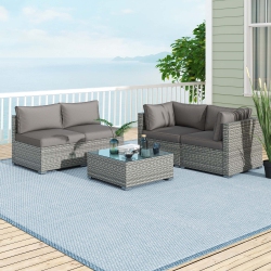 COSTWAY 5/10 PCs Outdoor Patio Sectional Sofa Couch Pe Rattan Conversation Set Black/gray