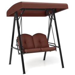 COSTWAY 2-Person Outdoor Porch Swing Swing Loveseat With A-Shaped Metal Stand Beige/wine/navy/gray/brown