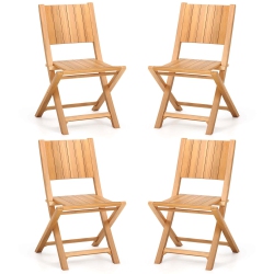 COSTWAY 2/4 PCs Folding Patio Chairs With Inclined Backrest Teak Wood Outdoor Dining Chairs
