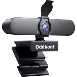 ODDKONT Full HD 1080P Webcam \w Microphone, Rotatable Design, Privacy Cover, And Automatic Light Correction - Plug And Play for Zoom, Skype, Web