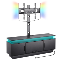 VEVOR 60" Tv Stand \w Mount for Up to 75 In Tvs, Entertainment Center \w Power Outlet & Led Lights, Height Adjustable Tv Console \w Mount \w 3 Tiers