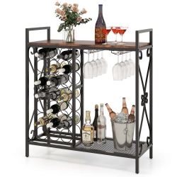 COSTWAY 21 Bottle Wine Rack Freestanding Floor Wine Bottle Organizer With Storage Shelf