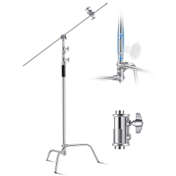 VEVOR C Stand \w Boom Arm, Max Height 10.83 Ft/330 Cm, Stainless Steel Heavy Duty Photography Light Stand \w 4.8-9.8 Ft Adjustable Height, 2 Grip