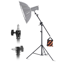 VEVOR Air Cushioned Aluminum Light Stand, Max Height 12.8 Ft/390 Cm, Adjustable Photography Stand \w Boom Arm, Sandbag, Max Load 5Kg, 1/4 In Screw