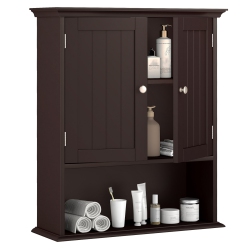 COSTWAY Wall Mount Bathroom Cabinet Storage Organizer Medicine Cabinet Brown/black