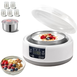 MYACUC Yogurt Maker \w Adjustable Time Control, Automatic Digital Yogurt Maker Machine \w 5 Jars & Stainless Steel Inner Pot, Small Yogurt Machine For