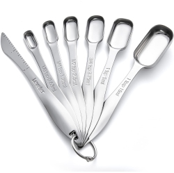 MYACUC Measuring Spoons Set Stainless Steel, Metal Measuring Cups And Spoons Set for Dry Or Liquid, Fits In Spice Jar, Set Of 7 Including Leveler