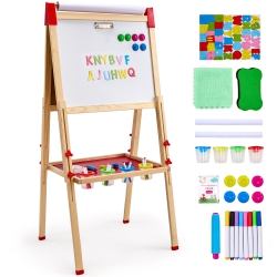 VEVOR 3-In-1 Wooden Double-Sided Kid's Art Easel \w Magnetic Whiteboard, Chalkboard & Paper Roll, Adjustable Standing Drawing Board \w Painting