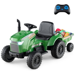 GYMAX 2-In-1 Kids Ride On Tractor 12V Battery Powered Toy Car W/ Remote Control Grayish In Green