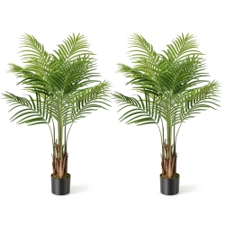 GYMAX 4.2 Ft Tall Artificial Palm Paradise Plant 2 Pack Large Fake Potted Tree