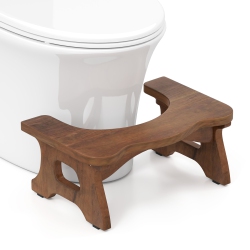 GYMAX Teak Wood Toilet Stool 7" Squatting Potty Stool for Adults & Kids Pooping Stool
