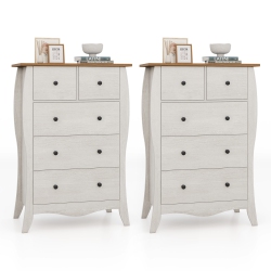 GYMAX 2PCs 38" Farmhouse Chest Of Drawers W/ 5 Folding Fabric Drawers & Anti-Tipping Kit
