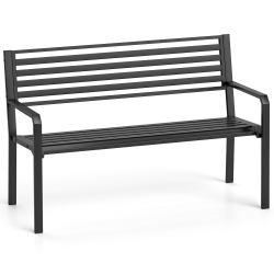 GYMAX 50" Outdoor Metal Park Bench for 2-3 People W/ Armrests & Backrest for Backyard
