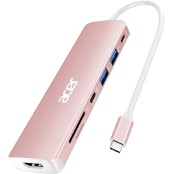 ACER 7-In-1 USB C Hub - 4K HDMI, 100W Pd Charging, 5GBps USB 3.0, Sd Tf Card Reader In Pink