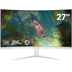 CRUA 27" Curved White Monitor, Full HD, Va Panel, 1800R, 100Hz, 3Sides Frameless, Flicker-Less Light Filter In Blue