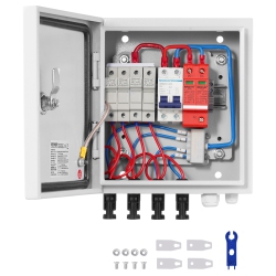 VEVOR 4 String Pv Combiner Box, Solar Combiner Box \w 15A Rated Current Fuse 63A Circuit Breaker Lightning Arrester And Solar Connector, Steel Case