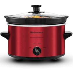 ELITE GOURMET Mst-275Xr Electric Slow Cooker, Adjcatable Temp, Entrees, Sauces, Stews And Dips, Dishwasher-Safe Glass Lid & Ceraic Pot, 2Qt